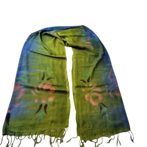 Blue and Green Rectangular Soft Light Scarf - Picture 5 of 10